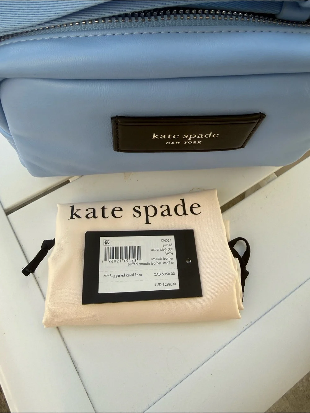 Brand New kate spade New York Puffed Smooth Leather Crossbody Bag In Blue NWT